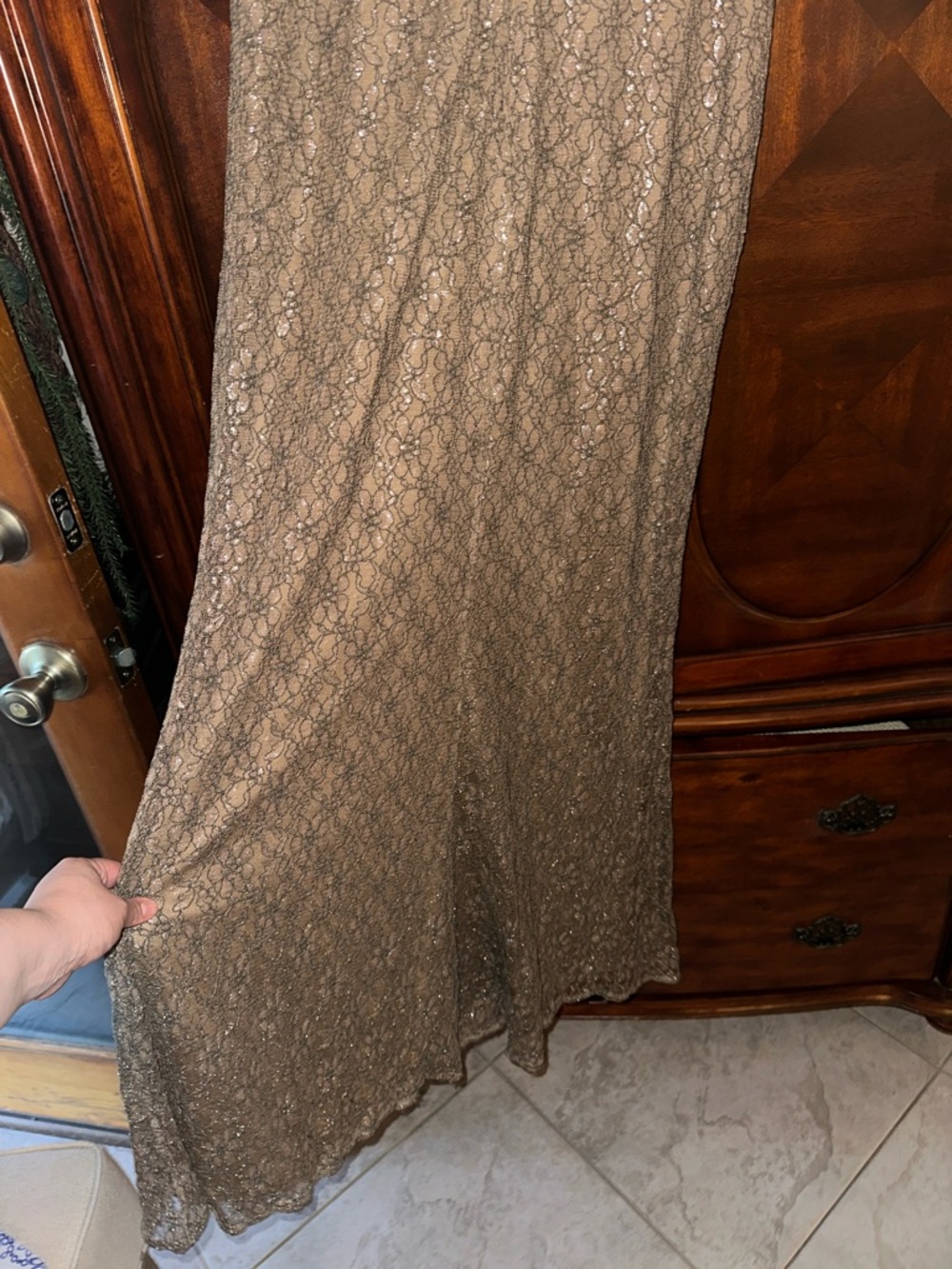 Ever Pretty Bronze Lace Maxi Dress with Satin Waist - Picture 9 of 9